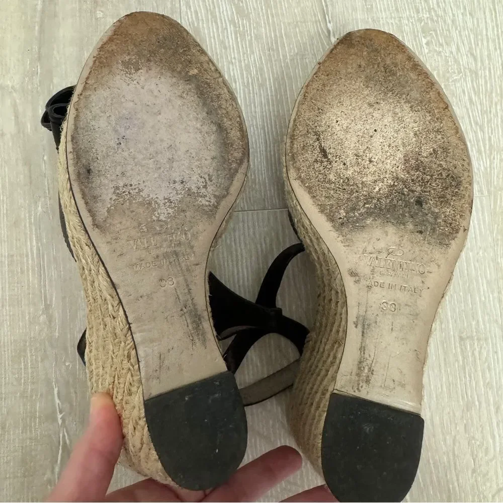 Valentino Garavani Nappa Bow Espadrille Wedge Sandals EU 38